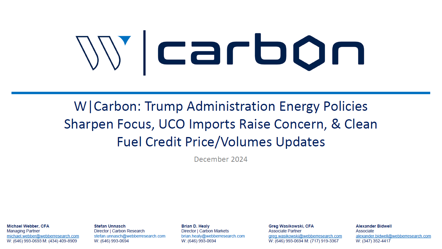 W|Carbon: Trump Administration Energy Policies Sharpen Focus, UCO Imports, & Credit Price/Volume Updates
