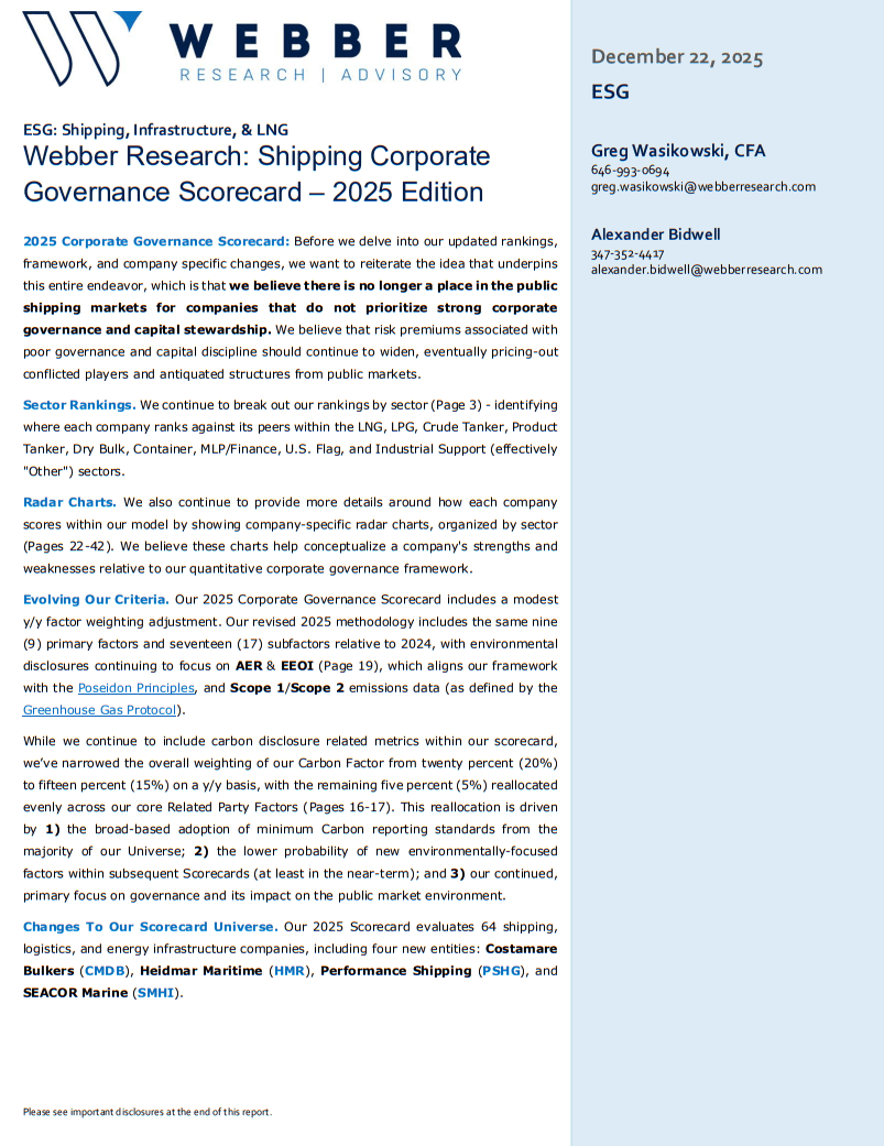ESG: Shipping, Infrastructure, & LNG